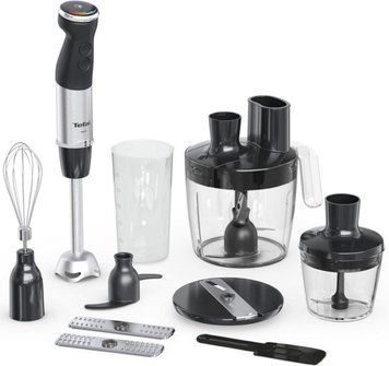 Tefal Блендер заглибний Quickchef+, 1000Вт, 4в1, чаша-800мл, чопер-500мл, кухонний комбайн 5в1, турборежим, сіро-чорний HB67G830 фото