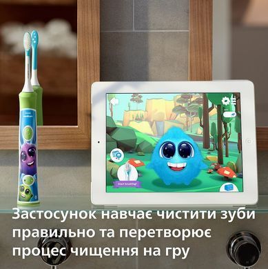 Philips Щітка зубна електр. Philips, Sonicare For Kids, 62т. колив/хв, насадок-2, світло-зелений HX6352/11 фото