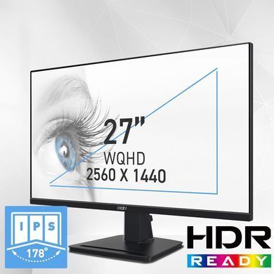MSI Монітор MSI 27" PRO MP275Q 2xHDMI, DP, MM, IPS, 2560x1440, 100Hz, 1ms, sRGB 100%, AdaptiveSync 9S6-3PC3CM-080 фото
