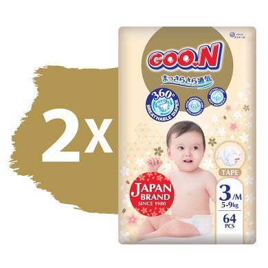 Підгузки GOO.N Premium Soft для дітей 5-9 kg (розмір 3(M), на липучках, унісекс, 128 шт.) F1010101-154-2 фото