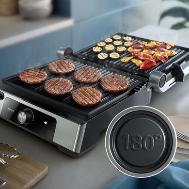 Philips Гриль прижимний Series 5000, 2200Вт, з'ємні пластини, розкриття на 180&deg;, метал HD6301/90 фото