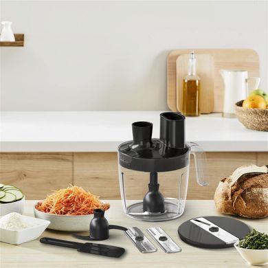 Tefal Блендер заглибний Quickchef+, 1000Вт, 4в1, чаша-800мл, чопер-500мл, кухонний комбайн 5в1, турборежим, сіро-чорний HB67G830 фото