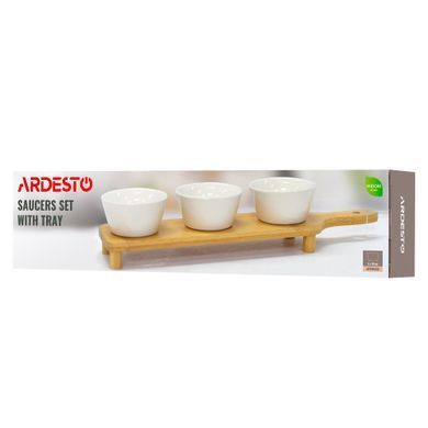 ARDESTO Набір соусників на підставці Midori, 3шт., 110мл, порцеляна, бамбук AR0925S фото