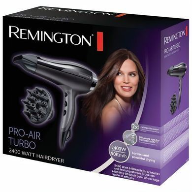 Remington Фен Pro-Air Turbo, 2400Вт, 3 режими, дифузор,турмалинова іоніз-я, хол. обдув, чорний D5220 фото