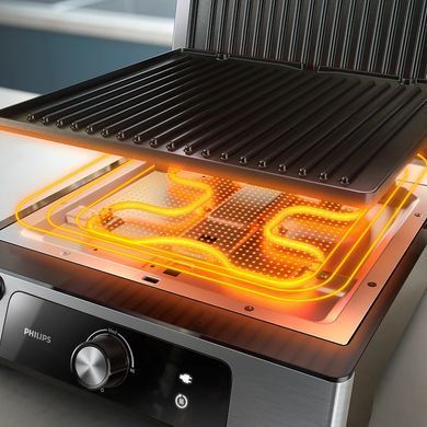 Philips Гриль прижимний Series 5000, 2200Вт, з'ємні пластини, розкриття на 180&deg;, метал HD6301/90 фото