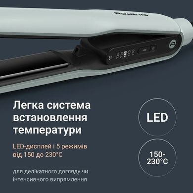 Rowenta Випрямитель Thermoglide, темп.режимов-5, 150-230С, дисплей, ионизация, титан, светло-зеленый SF5120E0 фото