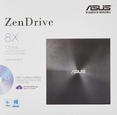 ASUS Привод ZenDrive SDRW-08U7M-U DVD+-R/RW USB 2.0 90DD01X0-M29000 фото