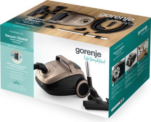 Gorenje Пылесос мешковый, 850Вт, конт пыль -3л, HEPA, телескопич трубка, бронзовый VCE28G6ALLGO фото
