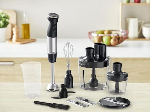 Tefal Блендер заглибний Quickchef+, 1000Вт, 4в1, чаша-800мл, чопер-500мл, кухонний комбайн 5в1, турборежим, сіро-чорний HB67G830 фото