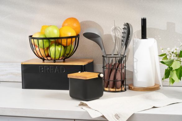 ARDESTO Підставка для столових приборів Midori 11х11х17см, метал, бамбук, чорна AR0905B фото