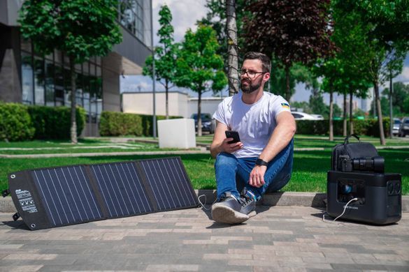 2E Портативна сонячна панель, 60 Вт зарядний пристрій, DC, USB-С PD18W, USB-A 24W 2E-LSFC-60 фото