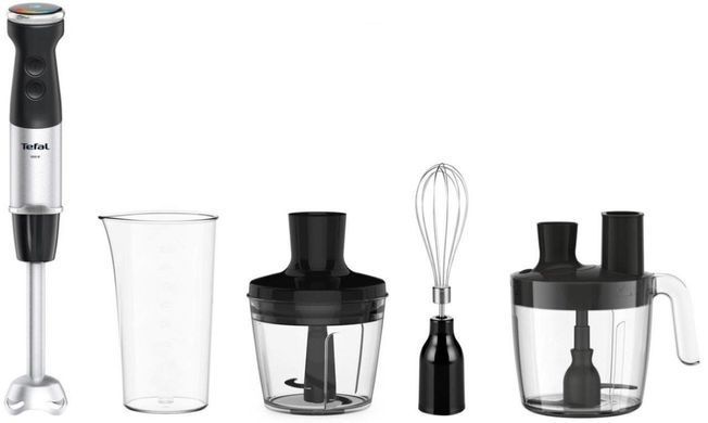 Tefal Блендер заглибний Quickchef+, 1000Вт, 4в1, чаша-800мл, чопер-500мл, кухонний комбайн 5в1, турборежим, сіро-чорний HB67G830 фото