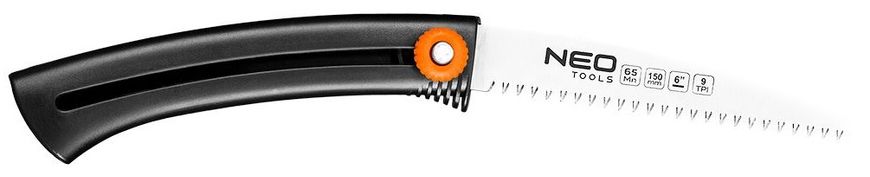 Пила садова Neo Tools, 150мм, висувне полотно, 3D зуби, сталь 65Mn, кріплення для пояса, 0.09кг 42-100 фото
