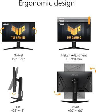 ASUS Монитор 27" TUF Gaming VG279QL3A 2xHDMI, DP, MM, IPS, 180Hz, 1ms, sRGB 125%, AdaptiveSync, Pivot, HDR400 90LM09H0-B01170 фото