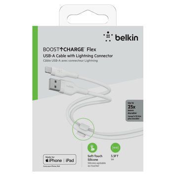 Belkin Кабель USB-A - Lightning силіконовий, з кліпсою, 1м, білий CAA008BT1MWH фото