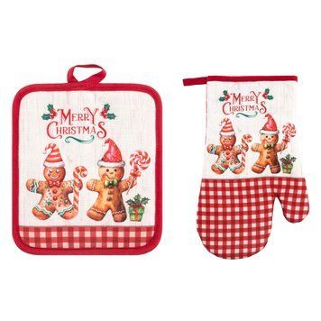 ARDESTO Набір прихваток для кухні Christmas Gingerbread 18х20см, 18х30см, 100% поліестер (верх), 100% бавовна (низ), червоний