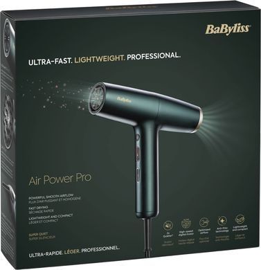 BaByliss Фен Air Power Pro, 1700Вт, 3 режими, дифузор, іоніз-я, хол. обдув, зелений D6555DE фото