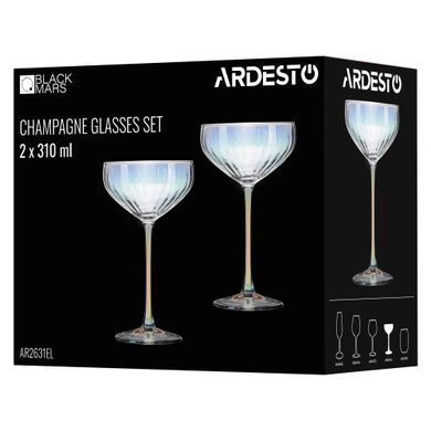 ARDESTO Champagne glasses set Black Mars 310ml, 2pcs, glass, transparent AR2631EL фото