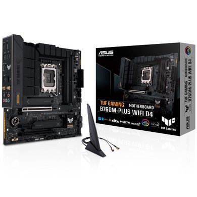 ASUS Материнcька плата TUF GAMING B760M-PLUS WIFI D4 s1700 B760 4xDDR4 M.2 HDMI DP Wi-Fi BT mATX 90MB1DG0-M0EAY0 фото