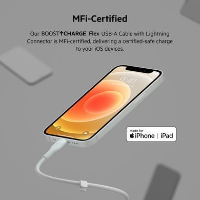 Belkin Кабель USB-A - Lightning силиконовый, с клипсой, 1м, белый CAA008BT1MWH фото