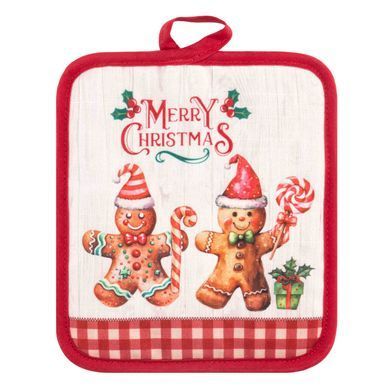 ARDESTO Набір прихваток для кухні Christmas Gingerbread 18х20см, 18х30см, 100% поліестер (верх), 100% бавовна (низ), червоний