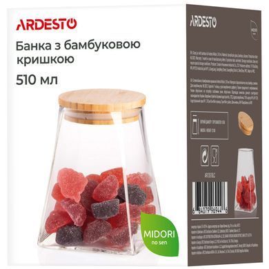 ARDESTO Банка для зберігання Ardesto Midori 510мл, скло, бамбук, конусна, прозорий