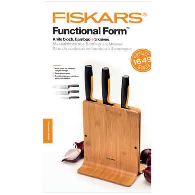 Набір ножів Fiskars Functional Form з бамбуковою підставкою, 3 шт 1057553 фото