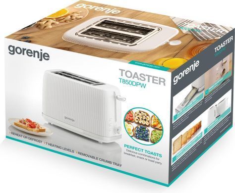 Gorenje Тостер, 850Вт, пластик/метал, білий