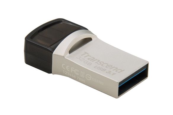 Накопичувач Transcend 32GB USB 3.1 Type-A + Type-C 890 R90/W30MB/s Metal Silver TS32GJF890S фото