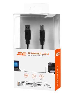 2E Кабель USB-A (AM/BM) DSTP 3м, черный 2E-W-3169m3 фото