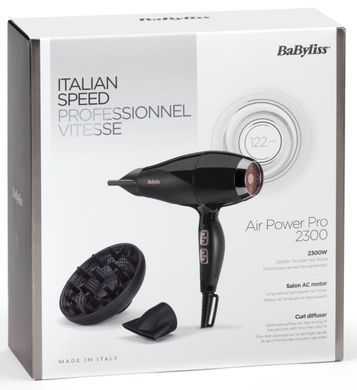 BaByliss Фен Air Power Pro, 2300Вт, режимов-3, дифузор, иониз-я, хол. обдув, керамика, черно-розовый 6716DE фото