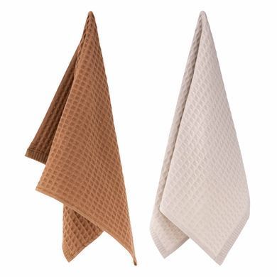 ARDESTO Набір рушників для кухні Pique 40x60см, 2шт, 100% бавовна, молочний, коричневий