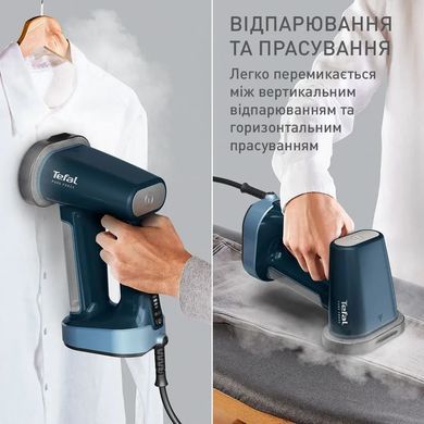 Tefal Steamer Tefal compact Pure Force, 1800W, 180ml, constant steam - 35g, ceramic soleplate, blue DT8755E0 фото