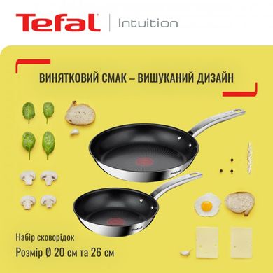 Набір сковорідок Tefal Intuition 20, 26см, покриття Titanium, індукція, Thermo-Spot, нерж.сталь B817S255 фото