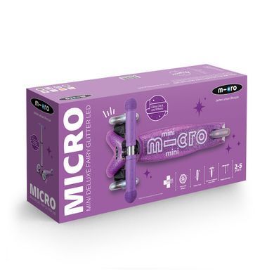 Самокат MICRO серії "Mini Deluxe Fairy Glitter LED" &ndash; ПУРПУРОВИЙ (до 50 kg, 3-х колісний, світло) MMD207 фото