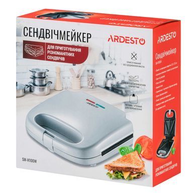 ARDESTO Сендвічмейкер 700Вт, 1 пластина-сендвіч, корпус-пластик, білий SM-H100W фото