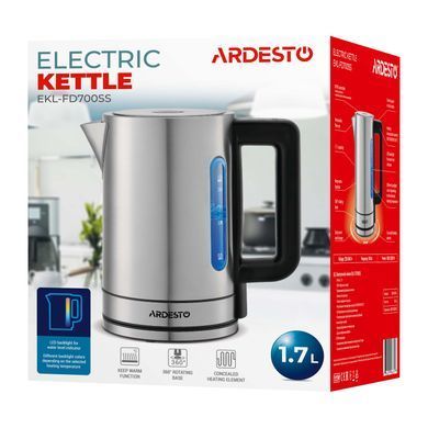 Електрочайник Ardesto Steel Collection EKL-FD700SS, 1,7л, метал, STRIX, сріблястий EKL-FD700SS фото