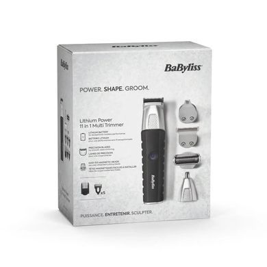 BaByliss Haircut kit Babyliss Lithium Power for beard, mustache, head, nose and body, battery, vibration motor, nozzles-10, steel, black MT812E фото