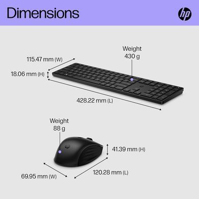HP Комплект клавіатура та миша НР 650, WL, EN/UK, чорний 4R013AA фото