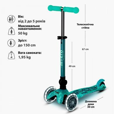 Самокат MICRO серії "Mini Deluxe Foldable Orion Glow LED" &ndash; СИНІЙ (складаний, до 50 кг (kg), триколісний) MMD374 фото