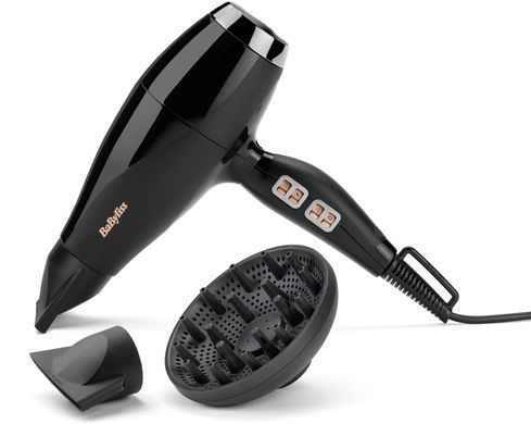 BaByliss Фен Air Power Pro, 2300Вт, режимов-3, дифузор, иониз-я, хол. обдув, керамика, черно-розовый 6716DE фото