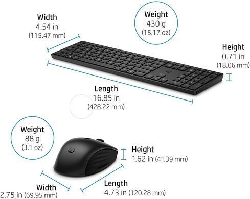 HP Комплект клавіатура та миша НР 650, WL, EN/UK, чорний 4R013AA фото