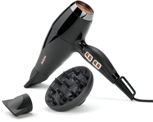 BaByliss Фен Air Power Pro, 2300Вт, режимов-3, дифузор, иониз-я, хол. обдув, керамика, черно-розовый 6716DE фото