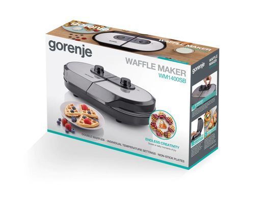 Gorenje Міні-гриль 1400Вт, алюміній, пластина д/вафель, корпус-метал, чорний WM1400SB фото