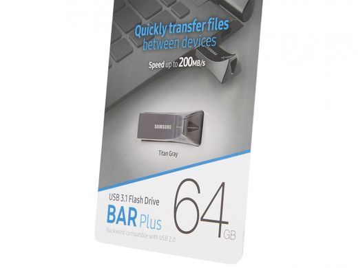 Samsung Накопичувач 64GB USB 3.1 Type-A Bar Plus Сірий MUF-64BE4/APC фото