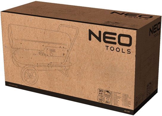 Тепловая пушка дизель/керосин Neo Tools, 30кВт, 750м куб./ч, прямого нагрева, бак 34л, расход 2.8л/ч, IPX4, колеса 90-081 фото