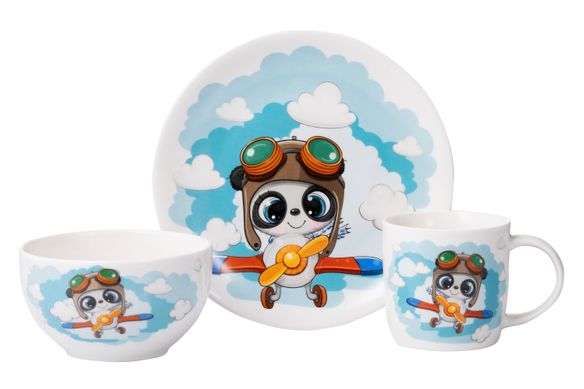 Набір дитячого посуду Ardesto Panda pilot 3 пр., порцеляна AR3451PS фото