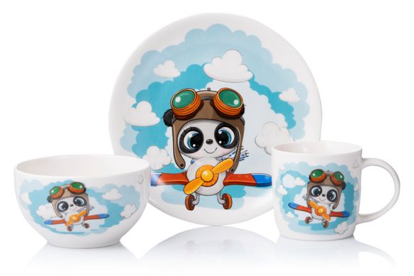 Набор детской посуды Ardesto Panda pilot 3 пр., фарфор AR3451PS фото