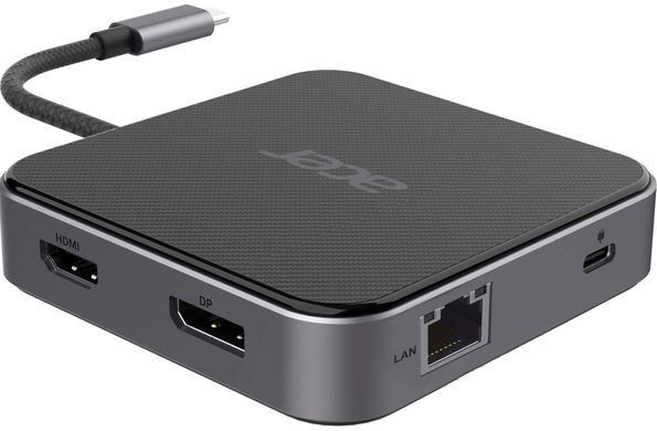 Acer Хаб USB-С > HDMI/DP/2xUSB-A3.2/USB-C/RJ45/mini-jack, 0.15м, чорний HP.DSCAB.013 фото