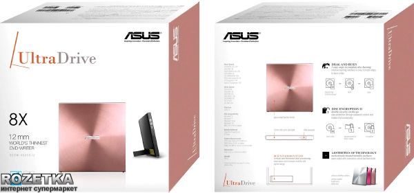 ASUS Привод SDRW-08U5S-U/PINK EXT Ret Ultra Slim Pink зовнішній 90DD0114-M29000 фото